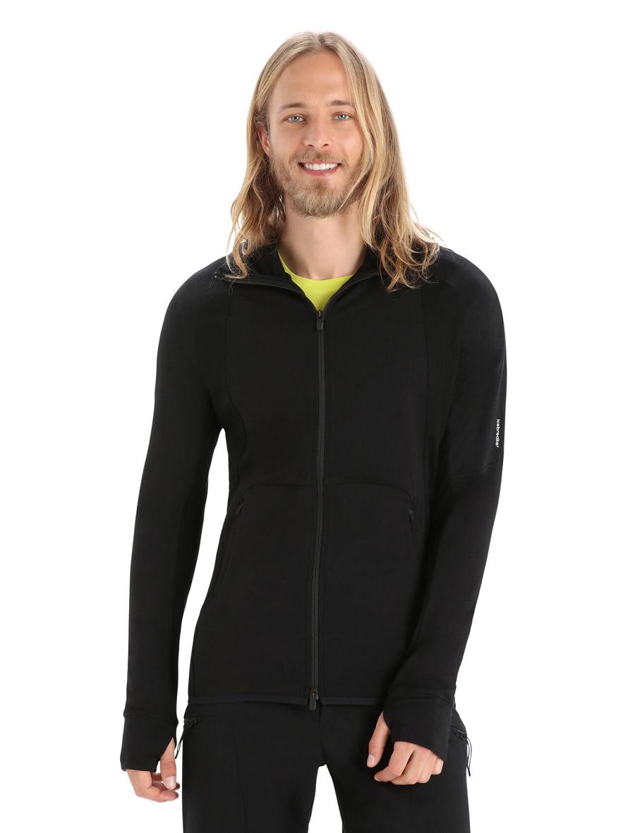 Black Men's Icebreaker ZoneKnit™ Merino Long Sleeve Zip Hoodie | USA 1274HAPK